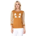 thumbnail image 2 of YEMAK Women's Kitty Cat Face 3/4 Sleeve Crewneck Casual Pullover Sweater MK3375-BRONZE-M, 2 of 10