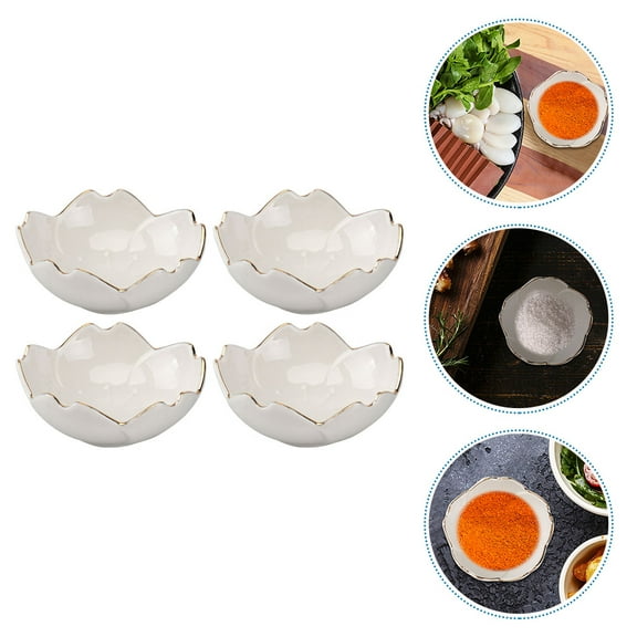 Omeite Gold-rimmed ceramic tableware cherry blossom-shaped seasoning dish (white) 4pcs
