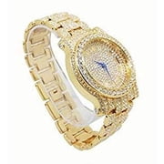 Charles Raymond Blinged Out Gold Round Luxury Mens Hip Hop Watch w/Iced Out ZZ Design Bracelet -(L0504RNB ZZ Gold Gold)
