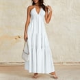 thumbnail image 2 of Delconic Women’s Halter Neck Maxi Dress Sleeveless Tiered Flowy Long Dress Lightweight Summer Casual Sundress White L, 2 of 5