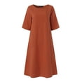 thumbnail image 3 of ZANZEA Cotton Line O-Neck Half Sleeve Side Pockets Mid-Calf Length Dresses Womens, 3 of 12