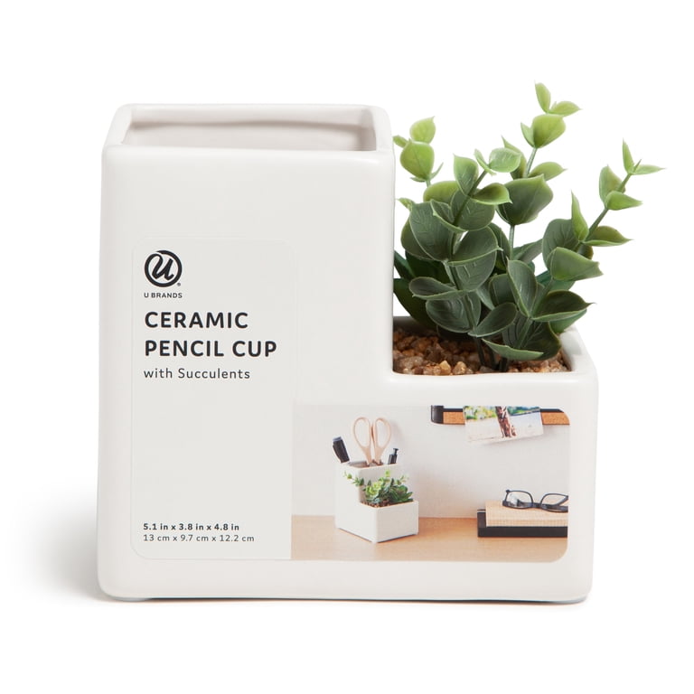 U Brands Ceramic Desktop Planter Pencil Cup, White photo 7