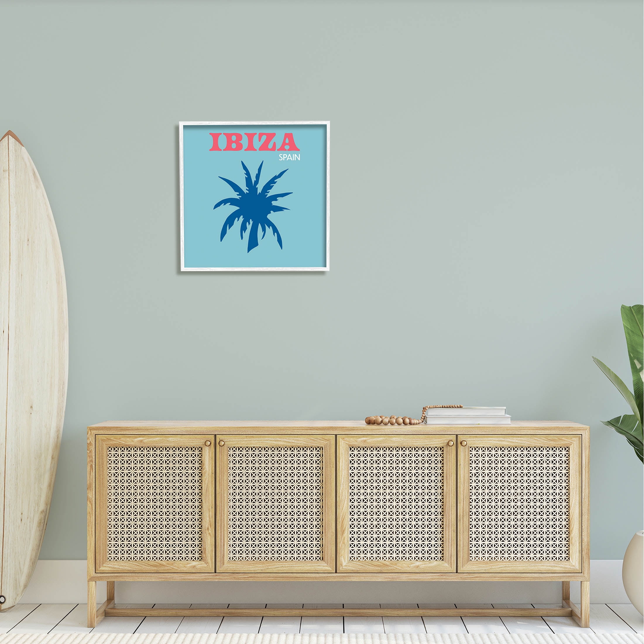 Stupell Industries Ibiza Palm Tree Silhouette Graphic Art White Framed Art Print Wall Art, Design by The Saturday Evening Post