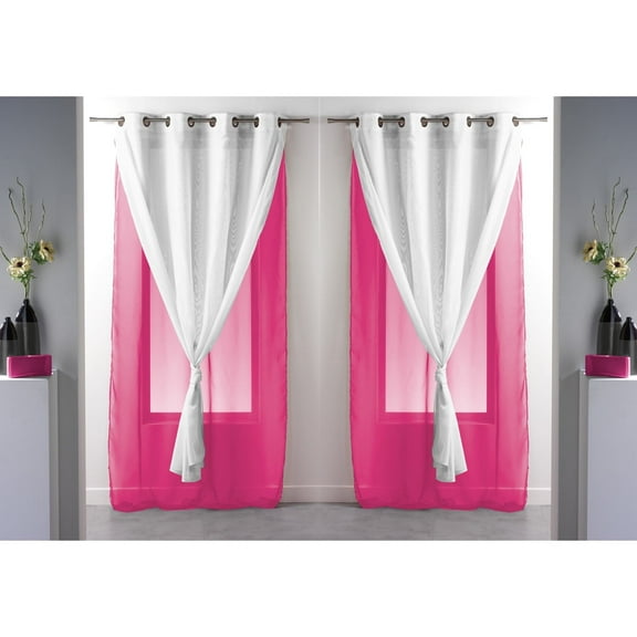 Set of 2 Double Layered Sheer Curtain Panel Grommet ROBIN