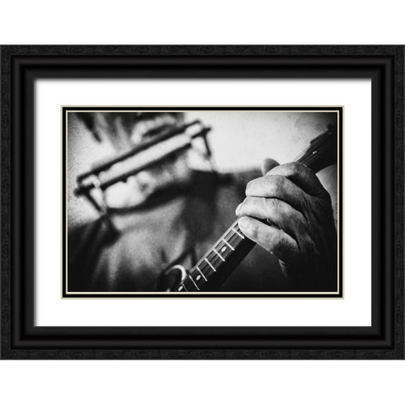 Schleicher-Schwarz, Roswitha 24x17 Black Ornate Wood Framed with Double Matting Museum Art Print Titled - Wolf with mandolin and harmonica