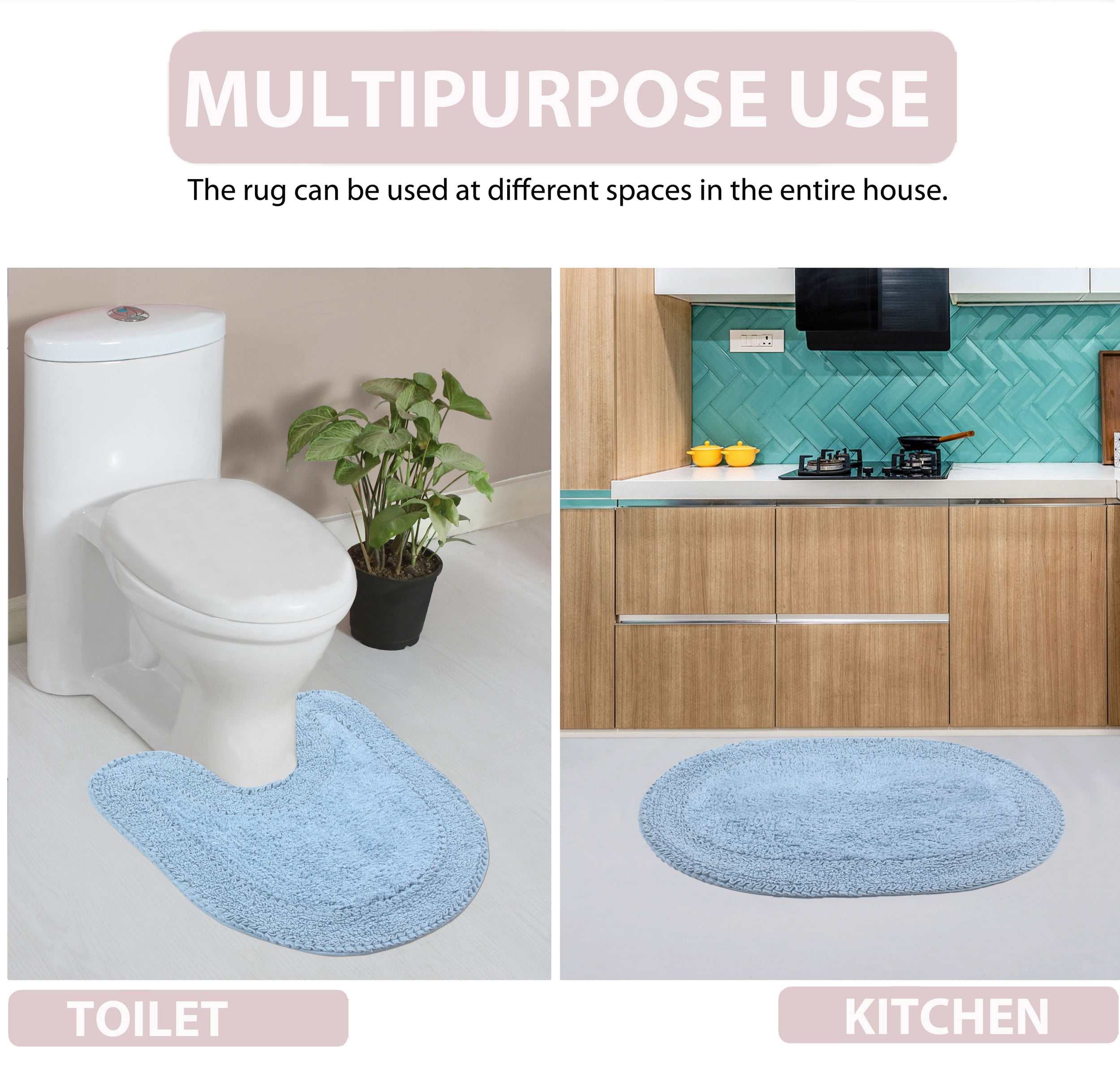 Home Weavers Double Ruffle Collection 100% Cotton Non-Slip Bathroom Rug Set Machine Washable Bathroom Rug-17"x24", Bath Rug- 21"x34", Bathroom Rug- 24"x40", Blue Color 3 Piece Bath Rug set
