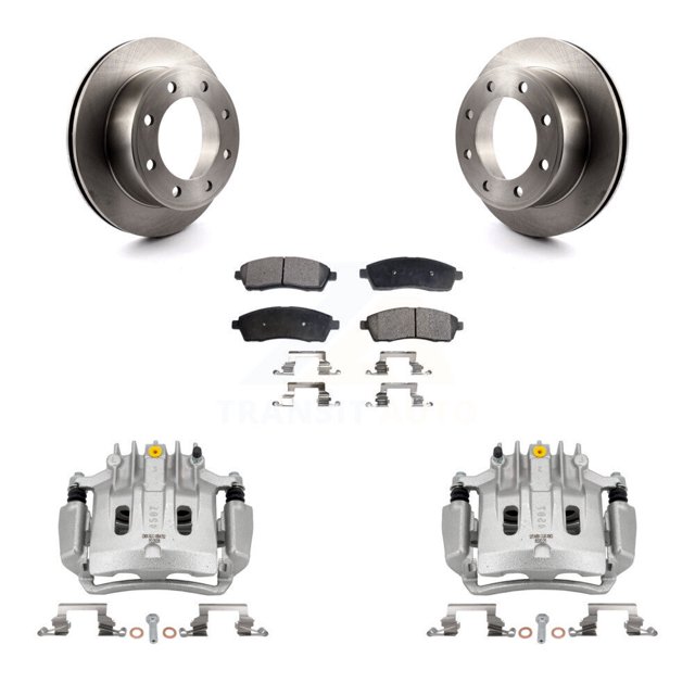 Transit Auto Rear Disc Brake Caliper Rotors and Ceramic Pads Kit for Car 2000 Ford Excursion with Forward Mount KC8-100185T
