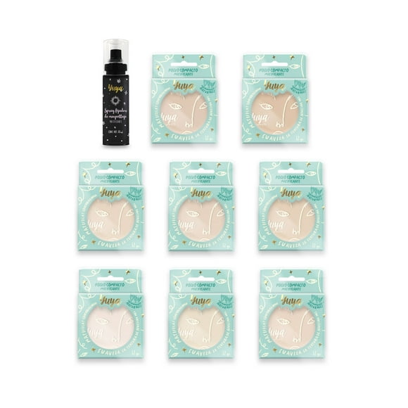 Set de Maquillaje Compacto Yuya 8 Tonos Polvo Matificante 12g c/u con Spray Fijador 60ml