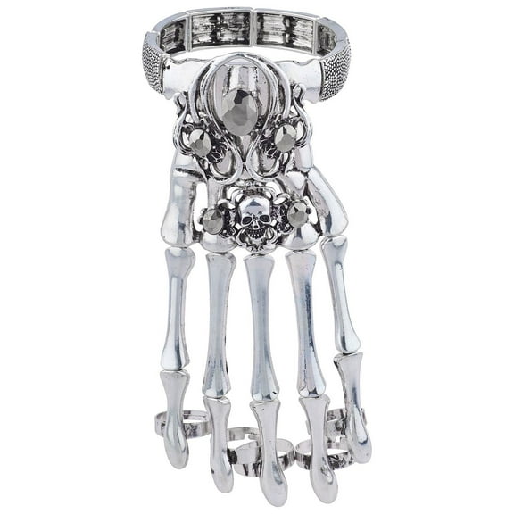 Lux Accessories Silver Tone Skeletal Skull Cool Punk Rock Hand Ring Bracelet