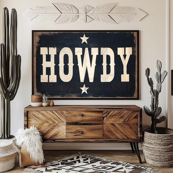 Howdy Poster, Vintage Western Farmhouse Wall Art Home Decor #3136, Unframed Poster Size 8x12
