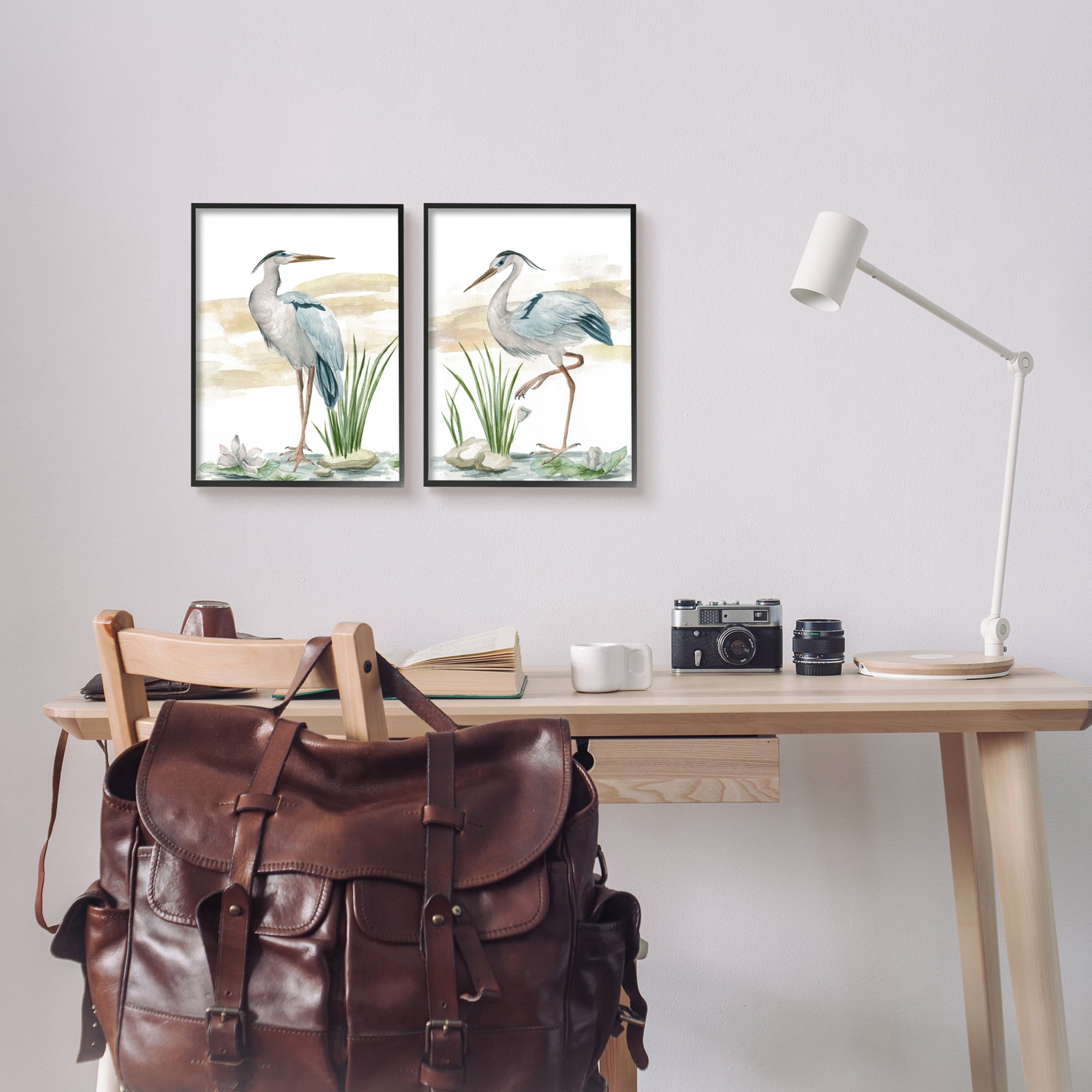 Stupell Industries Herons on Marsh Shore Animals & Insects Painting Black Framed Art Print Wall Art, 11 x 14, Set of 2