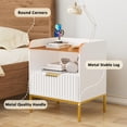 thumbnail image 6 of PetFurnishn  Fluted Nightstand with Charging Station and Glass Top, Modern Bedside Table with Metal Legs, Wood End Table for Bedroom, Living Room (White), 6 of 8