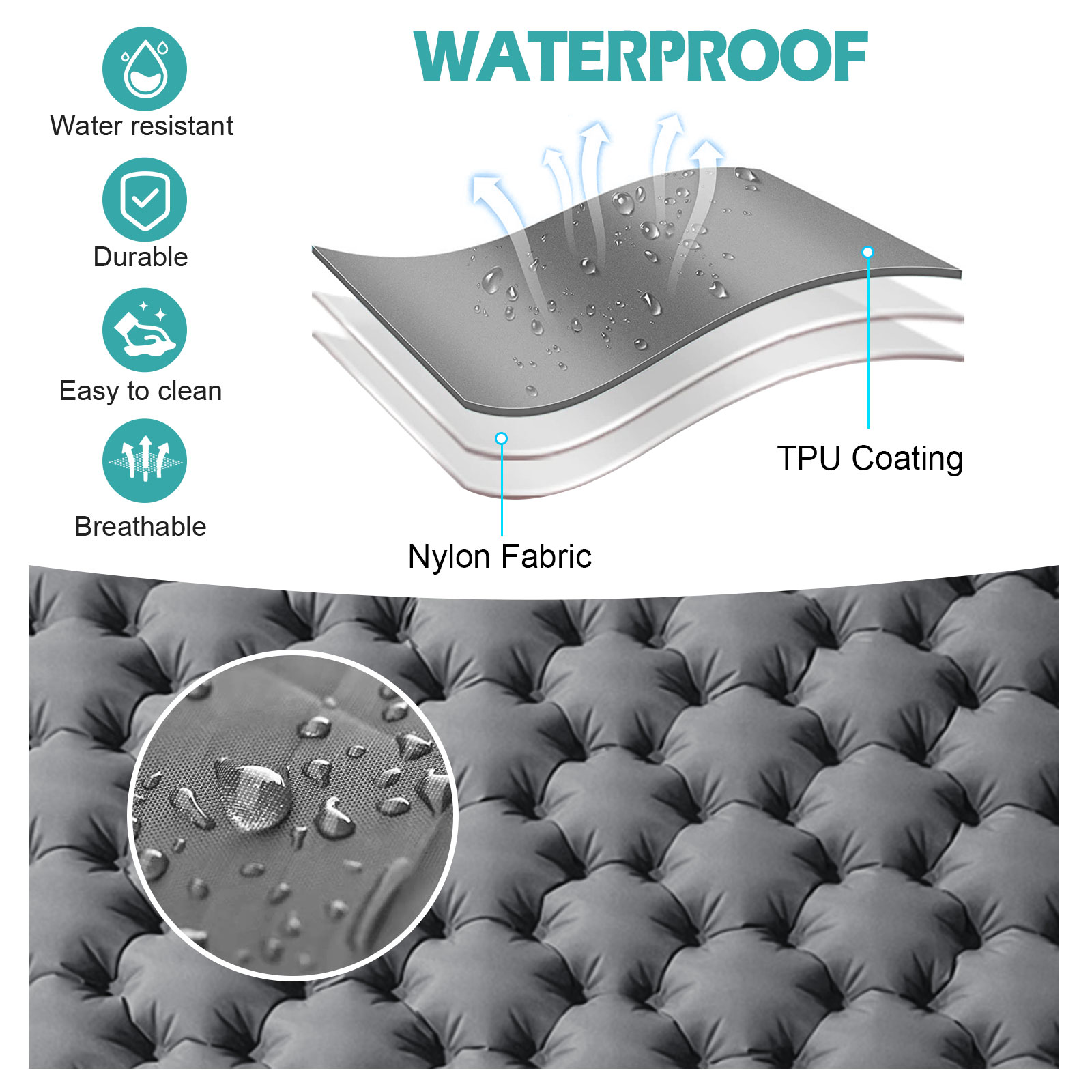 Eurhowing Double Sleeping Pad 4" Thick, 2 Person Inflatable Camping Mat with Foot Pump & Pillow, Portable Air Mattress for Backpacking Hiking Tent Travel, Gray