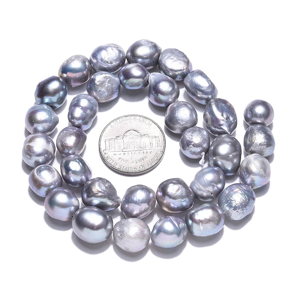 Natural Cultured Freshwater Pearl Beads Strands Baroque Pearls Keshi Pearl Beads Two Sides Polished Dyed Light Grey 8~14x9~12x9~11mm Hole: 0.7mm about 29~34pcs/strand 13.98~14.37 inch(35.5~36.5cm)