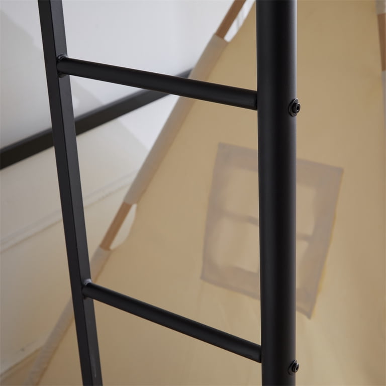 Zimtown Twin Loft Bed with Dual Ladders, Black Metal Frame photo 7
