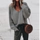 thumbnail image 4 of Suéter de punto de manga larga con cuello en V para mujer, moda europea y americana, color sólido, informal, para otoño e invierno, 4 of 5