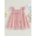 thumbnail image 2 of Arvbitana 6M 12M 1T 2T 3T 4T 5T Toddler Baby Girls Sweet Princess Dress 3D Flower/Butterfly Square Neck Fly Sleeve Tulle Tutu A-line Dress Little Girls Cute Clothes, 2 of 8