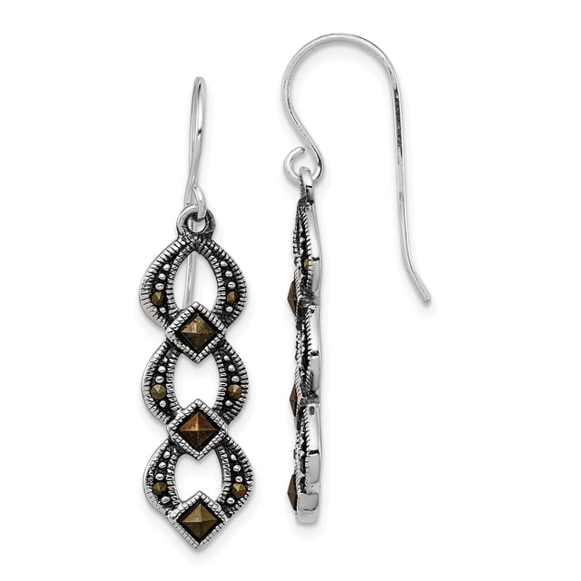 925 Sterling Silver Vintage Marcasite Drop Dangle Earrings