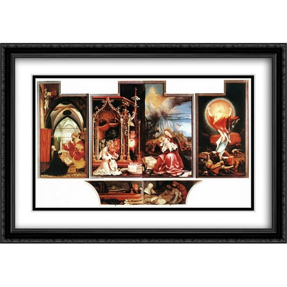 Isenheim Altarpiece (second view) 2x Matted 40x28 Large Black Ornate Framed Art Print by Grunewald, Matthias