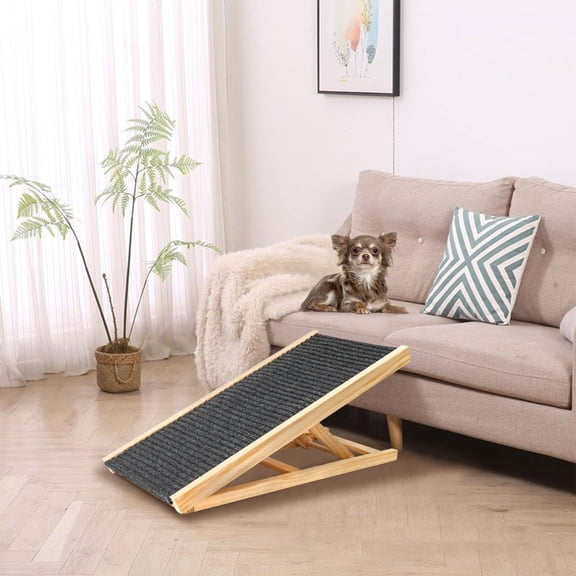 JXXRZ Foldable Dog Ramp, 16" Long, Adjustable Non-Slip Wood Pet Ramp, Natural, 80 lb Limit