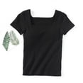 thumbnail image 2 of Lenpel Women's Going out Tops Fashion Summer Ribbed Short Sleeve Square Neck Slim T Shirts with Built in Bra Casual Basic Tees, 2 of 3