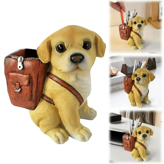 Clearance Desktop Ornament under $10,Cute Dog Pen Holder For Desk 5*5*3 Inch Sitting Dog Pencil Holder Student Stationery Holder Pen Storage Container Resin Desktop Pencil Stand Decor Pen O