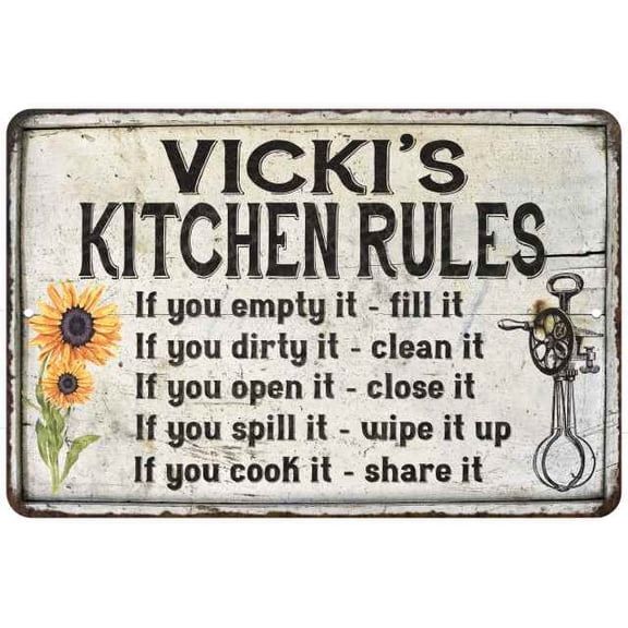 Vicki's Kitchen Rules Chic Sign Vintage Decor 8 x 12 High Gloss Metal 208120032204