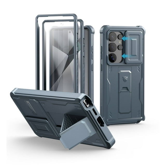 Dexnor for Samsung Galaxy S25 Ultra Case with Built-in Slide Camera Cover & Screen Protector & Kickstand, Shockproof Rugged Case Full-Body Bumper Protective Cover for Galaxy S25 Ultra 2025, Blue