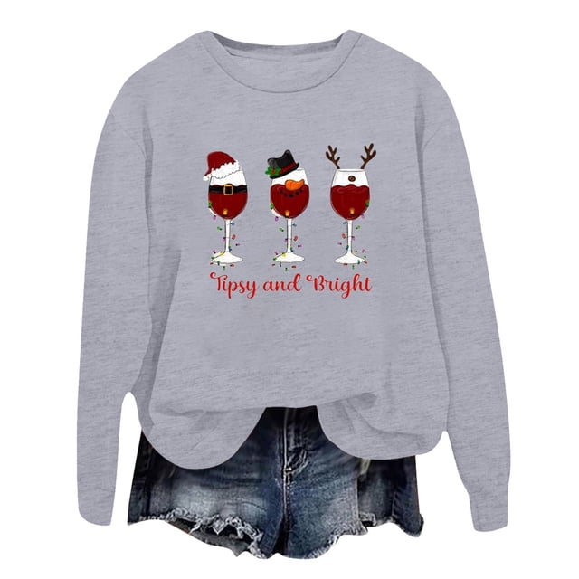 VBARHMQRT Football Sweatshirt Women's Fall/Winter Fashion Sweatshirt Christmas Glass Print Round Neck Top