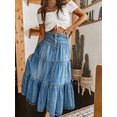 thumbnail image 4 of Rdhnmea Women Summer Denim Skirt Ruffled Hem High Waist A-Line Jeans Skirt, 4 of 9