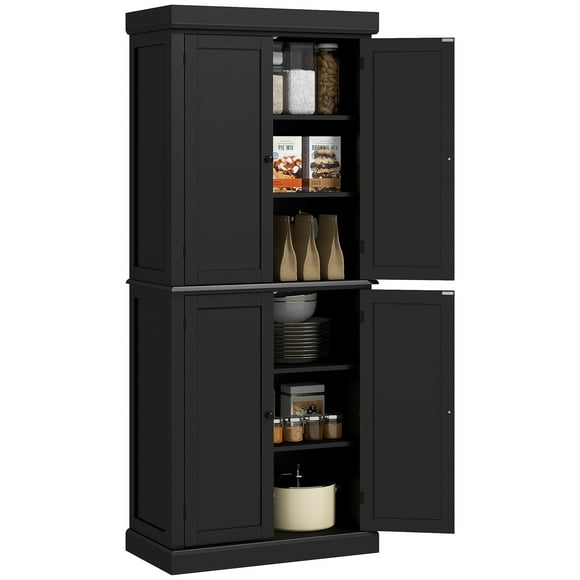 HOMCOM Armoire de Garde-Manger de Cuisine Autoportante à 4 Portes avec Étagères Noir