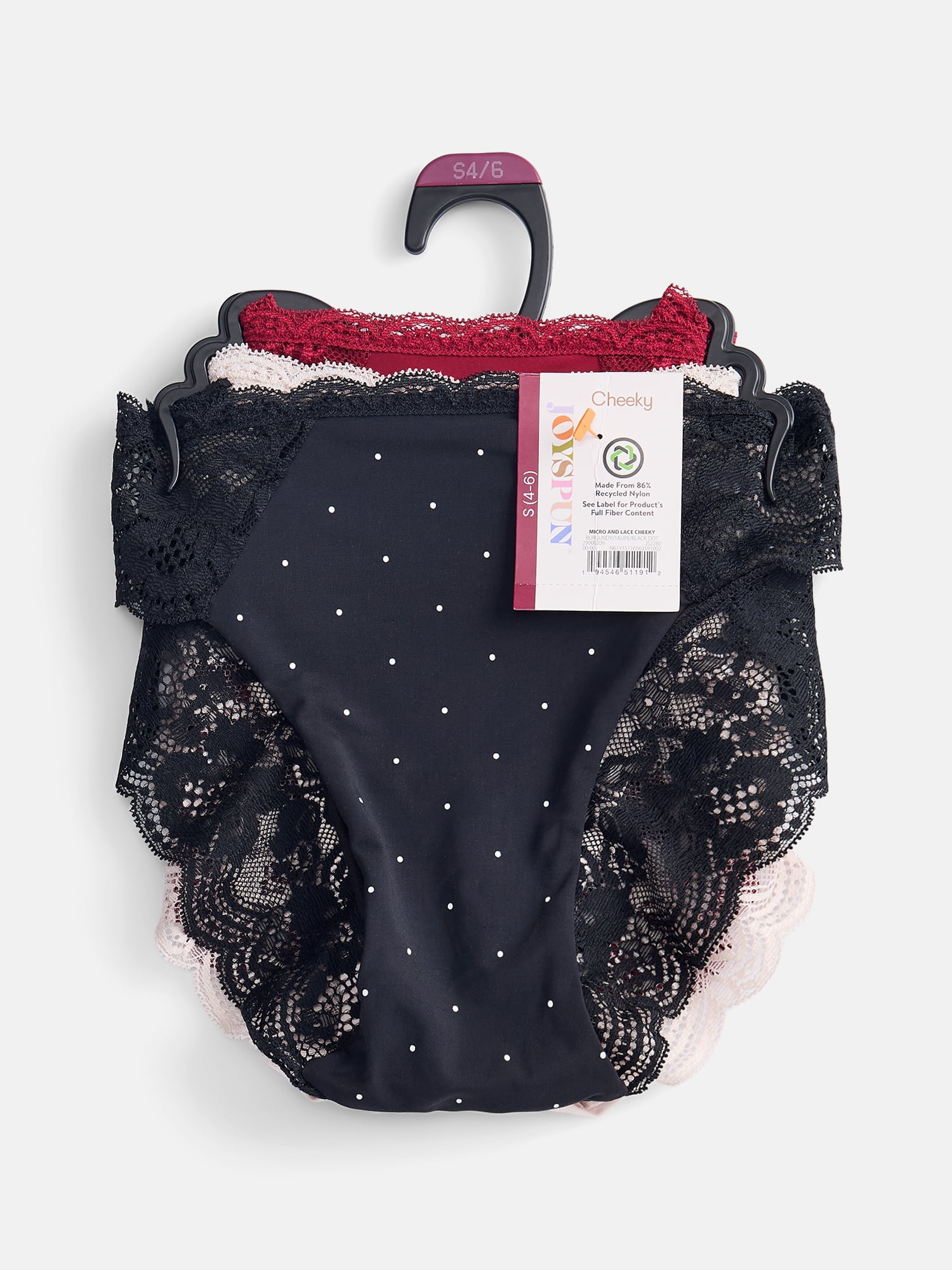 Joyspun Women's Microfiber and Lace Cheeky Panties, 3-pack, Sizes to 3XL