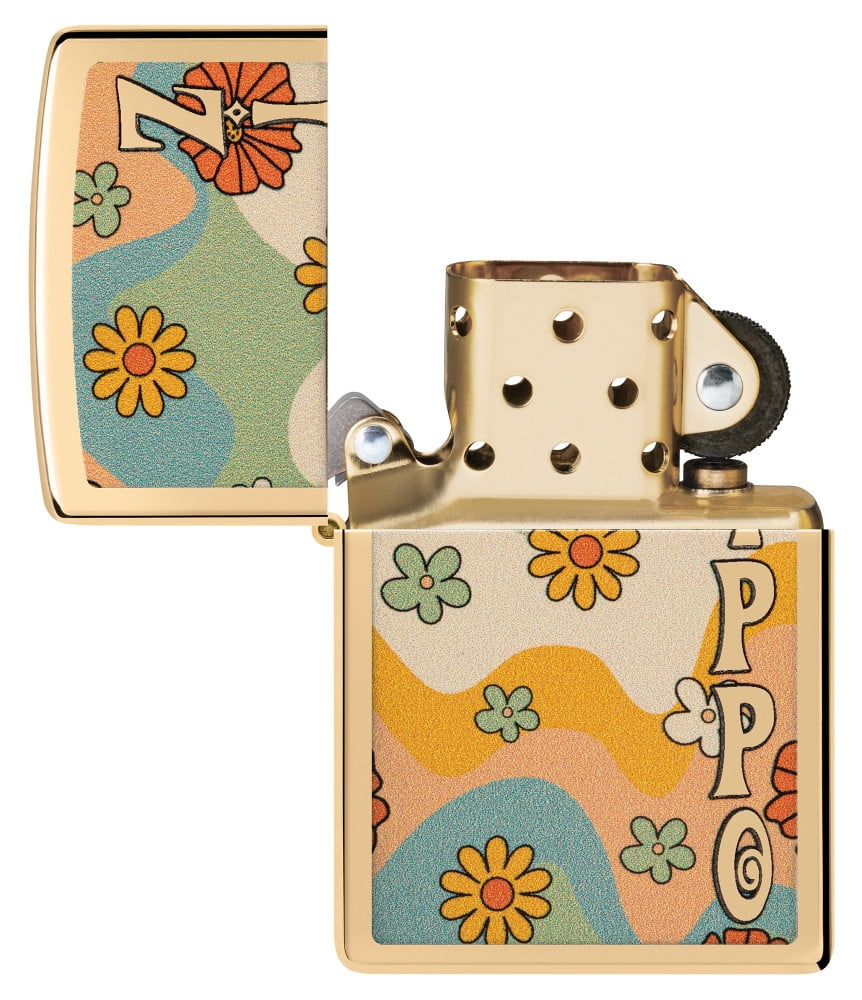 Zippo Flower Power Design High Polish Brass Pocket Lighter