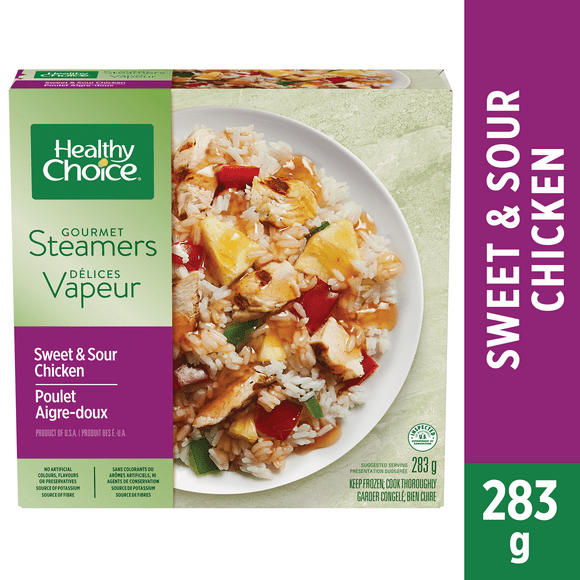 Poulet aigre-doux Healthy Choice Gourmet Steamers, Poulet grillé avec riz et légumes dans une sauce aigre-douce Poulet aigre-doux repas surgelé, 283g