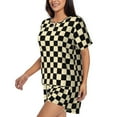 thumbnail image 3 of Womens Pajama Sets With Pocket, khaki black checkered Lounge Sets Short Sleeve Sleepwear PJ Sets for Women, 3 of 6
