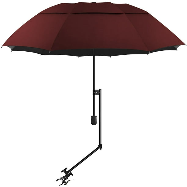 Sombrilla de playa XLINGZA UPF 50+ con pinza ajustable, color vino, XXL