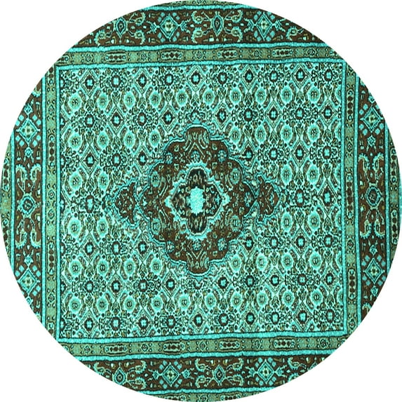 Ahgly Company Indoor Round Medallion Turquoise Blue Traditional Area Rugs, 5' Round