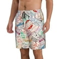 thumbnail image 2 of Kll Passport Stamp Men'S Casual Summer Beach Shorts Hawaiian Shorts With Pockets-Small, 2 of 9