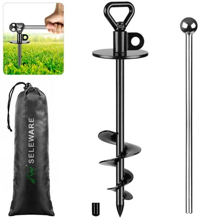 SELEWARE Dog Tie Out Stake Outdoor ITL1 Anti-Rust Ground Anchor for Large Dogs up to 220 lbs Free Swivel Dog Stake Dog Camping Gear Twist Rod Included