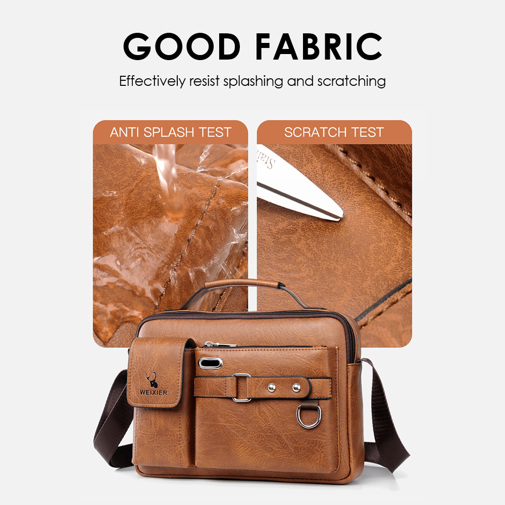Men's Business Casual Leather Briefcase - Soft Anti-Scratch Waterproof PU, Shoulder/Crossbody/Handheld, Adjustable Strap, Large Capacity for iPad Mini, Work & Travel