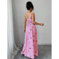 thumbnail image 2 of Womens Pink Gingham & Cherry Print Tiered Ruffle Slip Dress For Vacation, 2 of 7