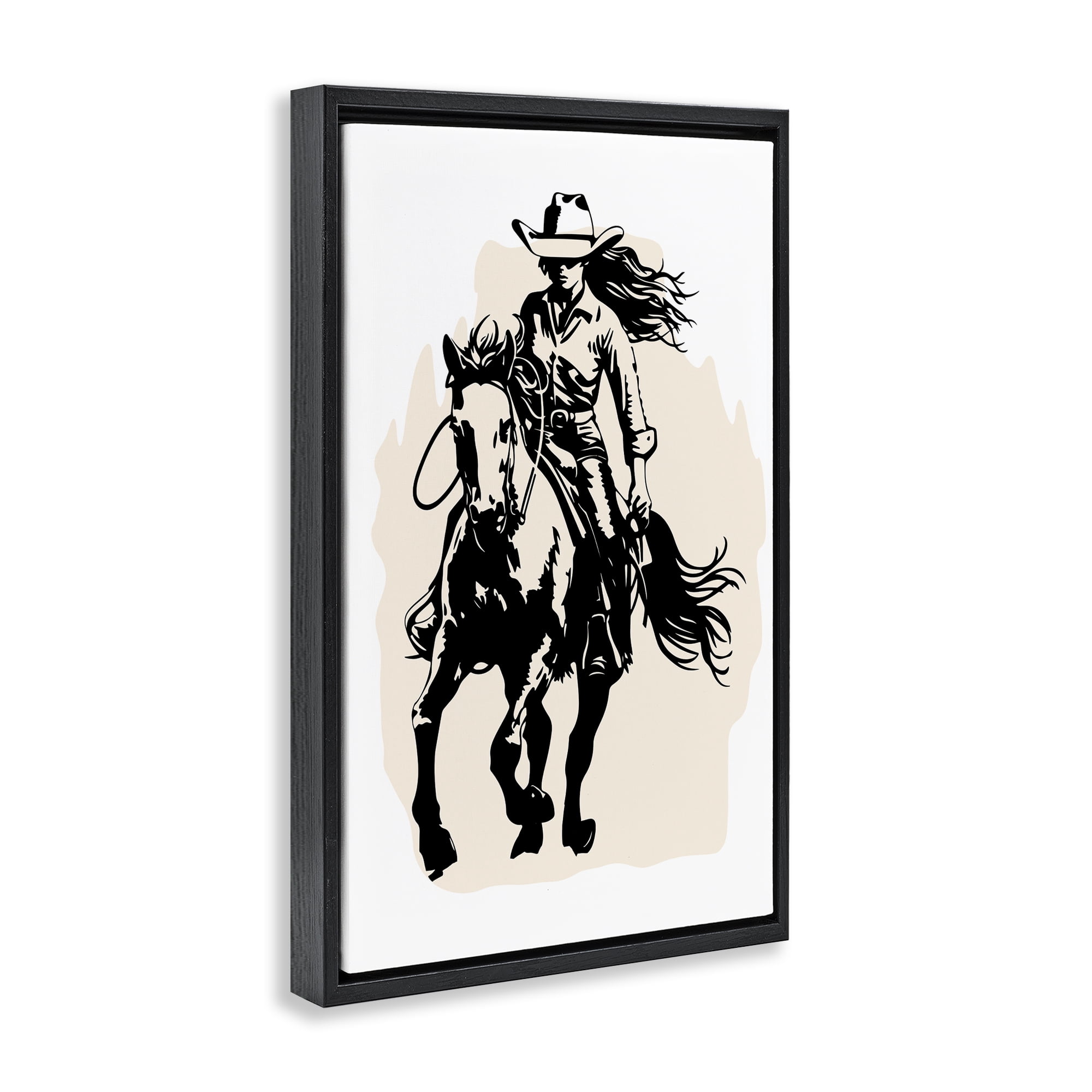 Stupell Industries Saddle Sisters Girl People Painting Black Floater Framed Canvas Art Print Wall Art, 21 x 31