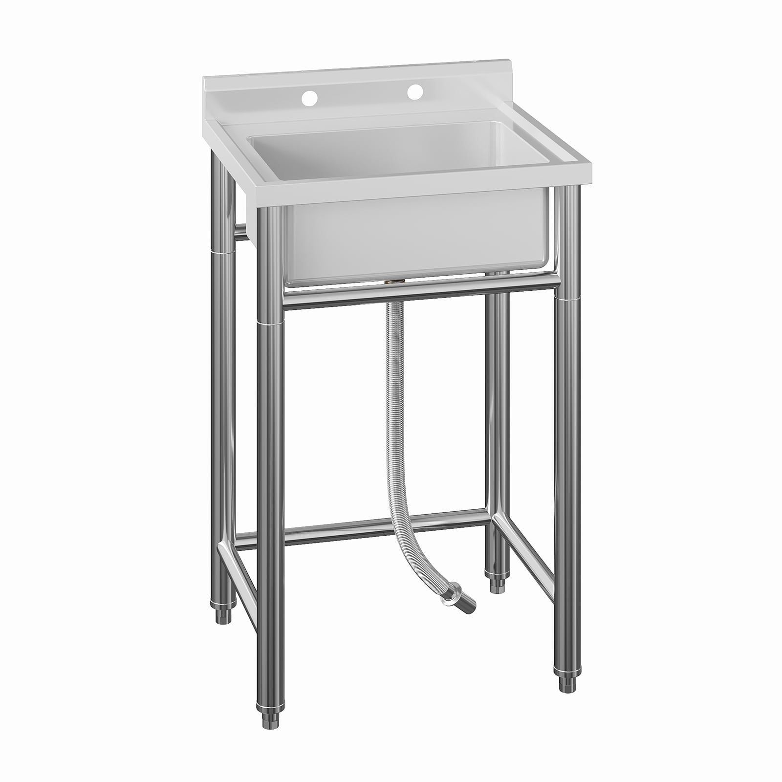 Freestanding Commercial Stainless Steel Sink,Single Bowl Kitchen Sink with Water Pipes,Adjustable Legs,Suitable for Laundry Room,Farmhouse