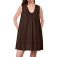 thumbnail image 3 of Women's Babydoll Tank Mini Dress Sleeveless Pleated Bubble Dress with Pockets Summer Party Aline Dresses Coffee, XL, 3 of 7