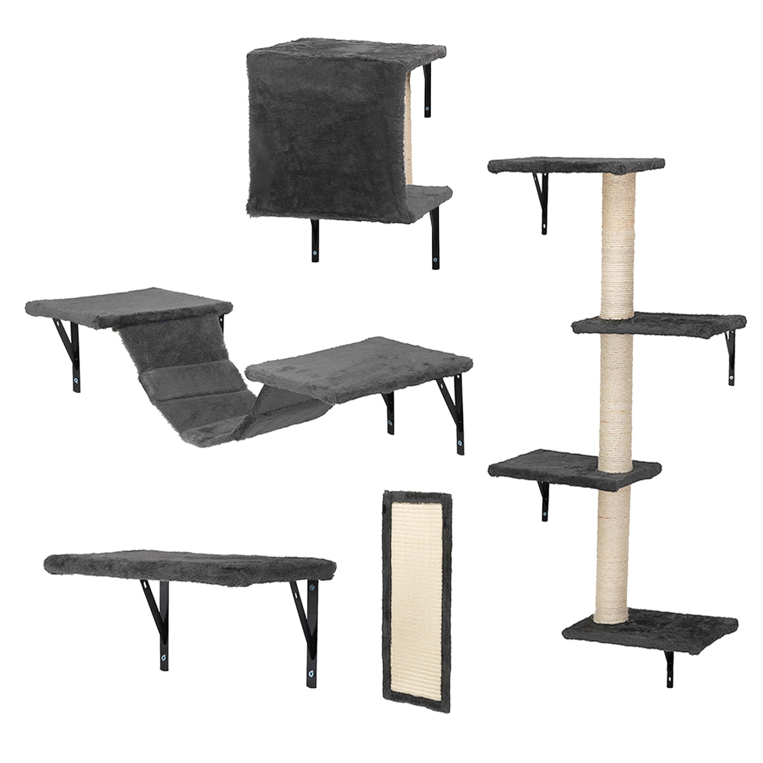Pefilos Cat Wall Shelves and Perches Set of 5, Indoor Cat Condo for Sleeping Playing Lounging Climbing Cat Tree House, Gray Pefilos Cat Wall Shelves and Perches Set of 5, Indoor Cat Condo for Sleeping Playing Lounging Climbing Cat Tree House, Gray