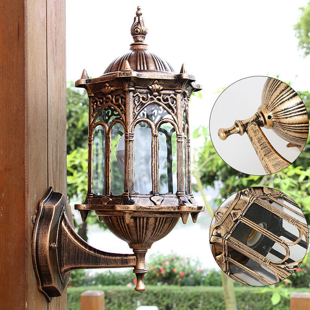 Antique Brass Lantern Wall Lamp Garden Lantern Light Outdoor Sconce