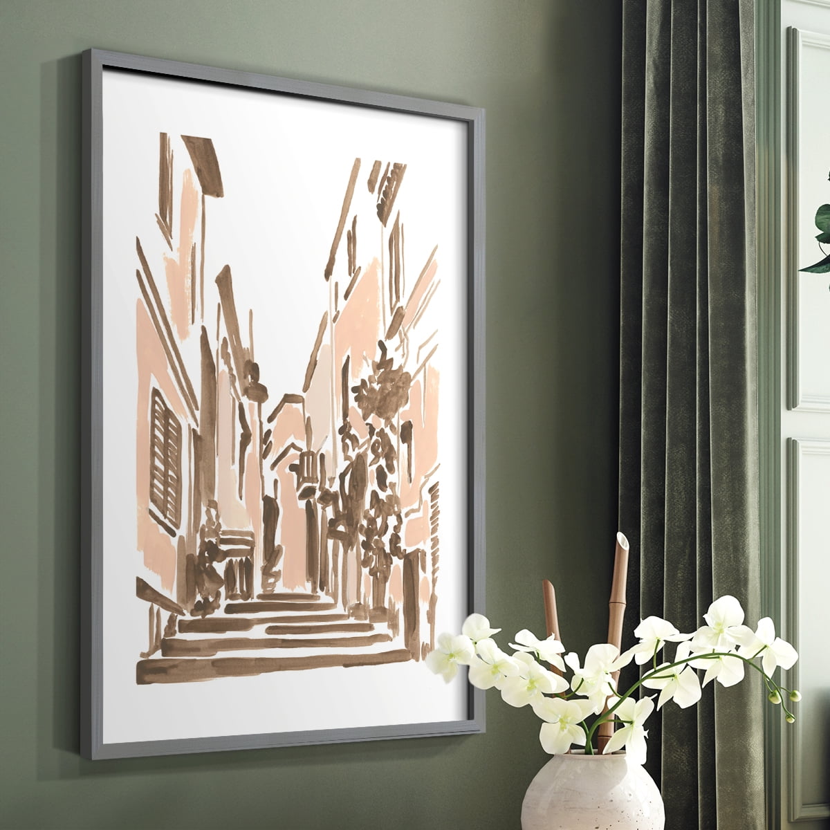 Blush Architecture Study I Framed Print in Gray Solid Wood Framed Print No Nail Hanging
