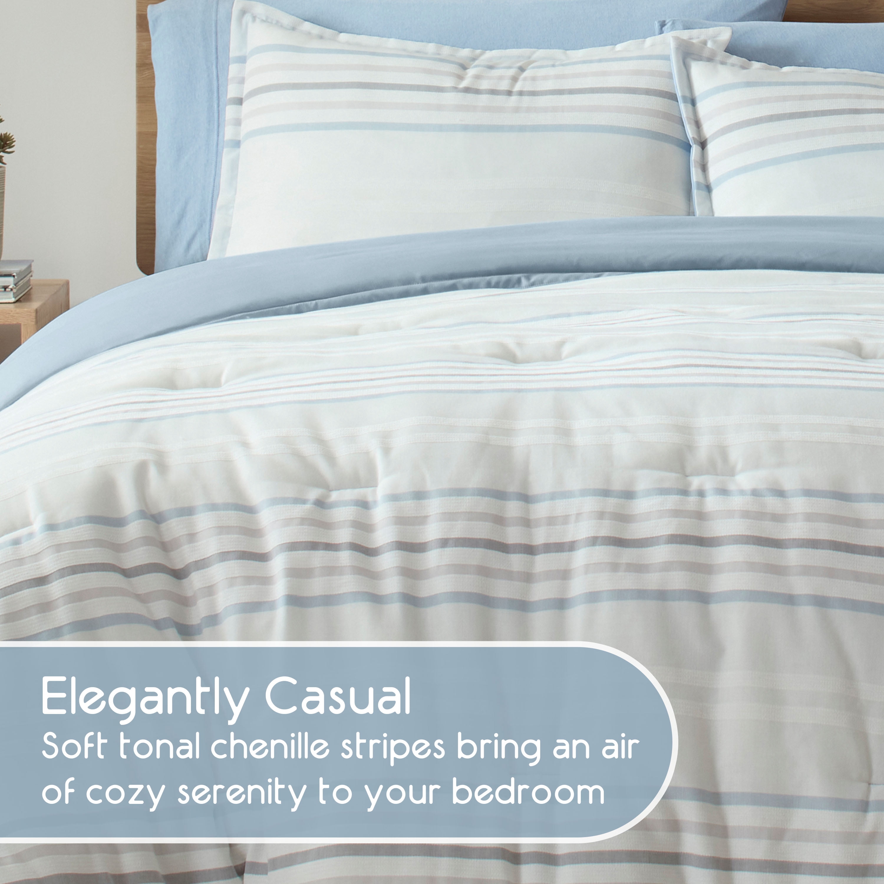 Vellux Bergen Striped 2-Piece Cotton Comforter Set, Down Alternative, Twin, Blue
