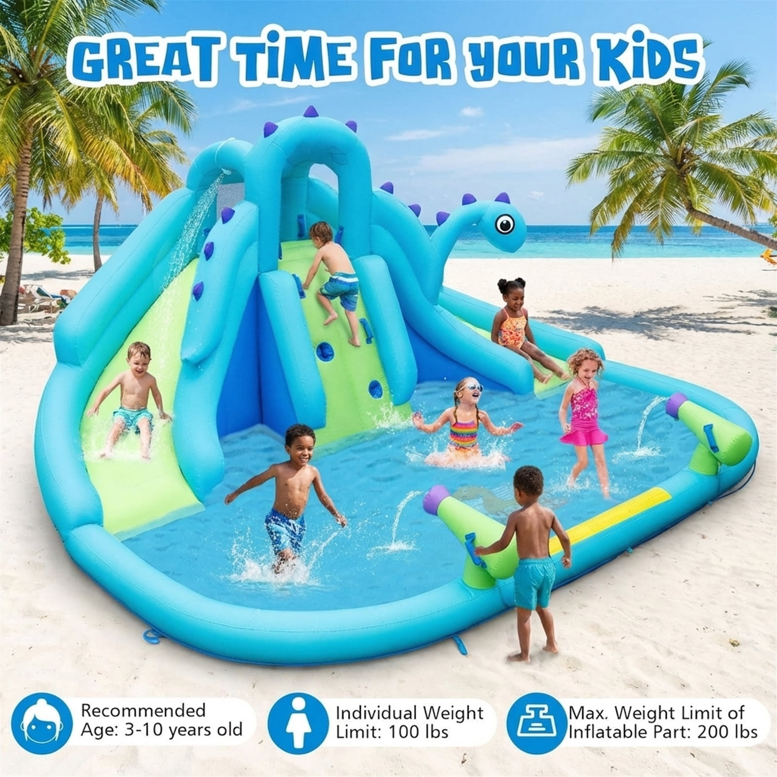 Redsmile Inflatable Water Slide with Dual Slides and Large Splash Pool and Carry Bag (with 584W Blower) - Multicolor