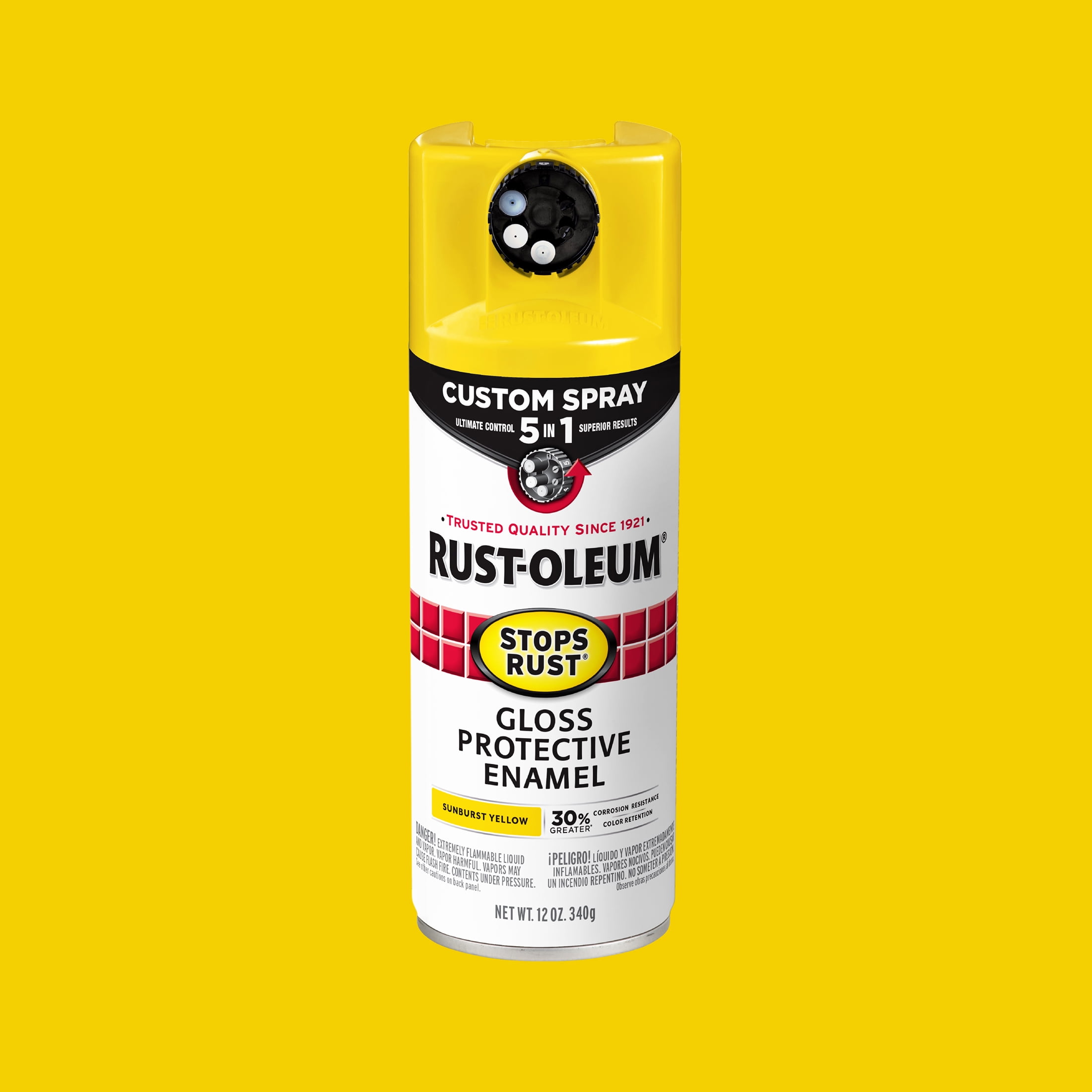 (2 pack) Sunburst Yellow, Rust-Oleum Stops Rust Custom Sprays 5 in 1 Gloss Spray Paint-376898, 12 oz